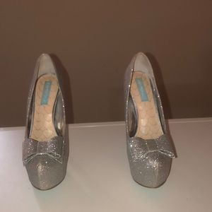 5 inch Betsey Johnson silver glittery heels